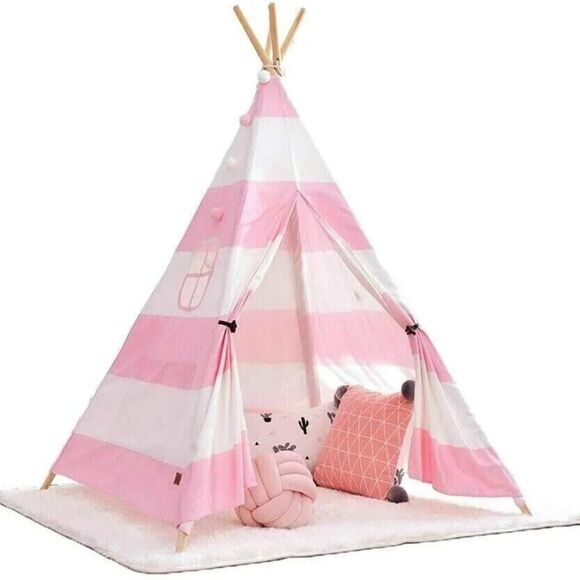 Ejoy Kid Pink Canvas Indoor Toy Teepee Play 6' Tent For Carry Case with Mat SU35 - Picture 3 of 5